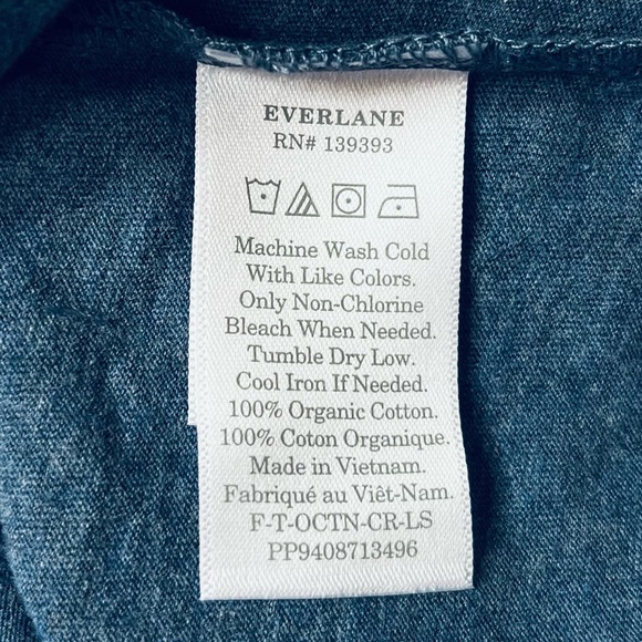 Everlane The Organic Cotton Long Sleeve Crew Neck Tee Heather Blue Size XSmall - Picture 6 of 7